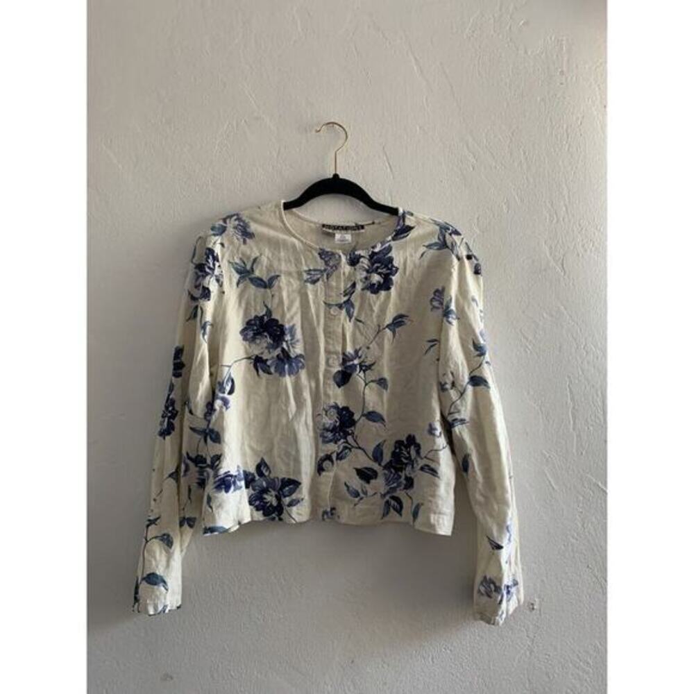 Clothing Co‎ By Notations Blouse Shirt Size Small Blue White Floral Large